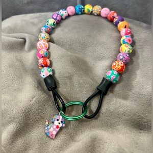 Small, Colorful Beaded Pet Necklace with Dog Charm. Pet collar.